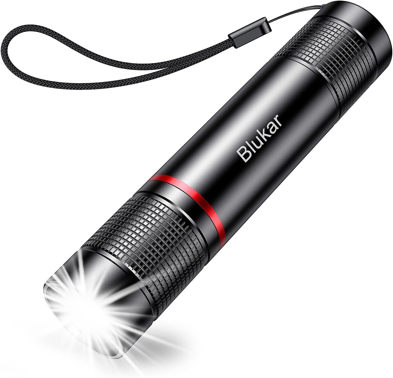Blukar rechargeable LED torch in aluminium alloy casing with USB charging cable