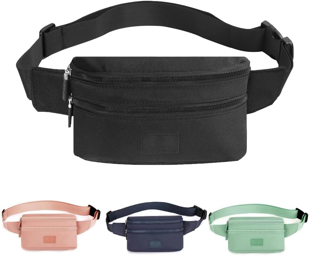 Black hongking adjustable bum bag with chunky zips and a clip belt, shown front-on