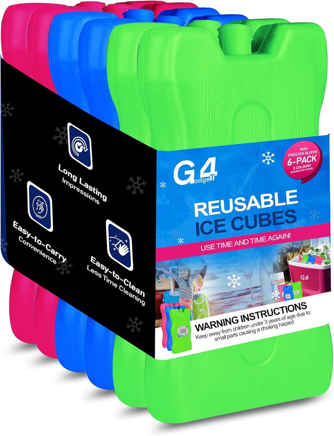 G4GADGET 16cm slim blue freezer blocks pack of 4 for coolers and lunch bags