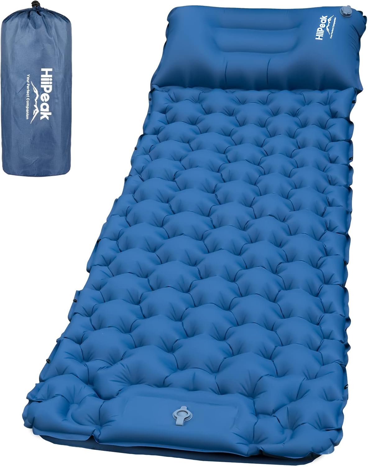HiiPeak sleeping pad inflated and laid out in green and black with an integrated pillow section