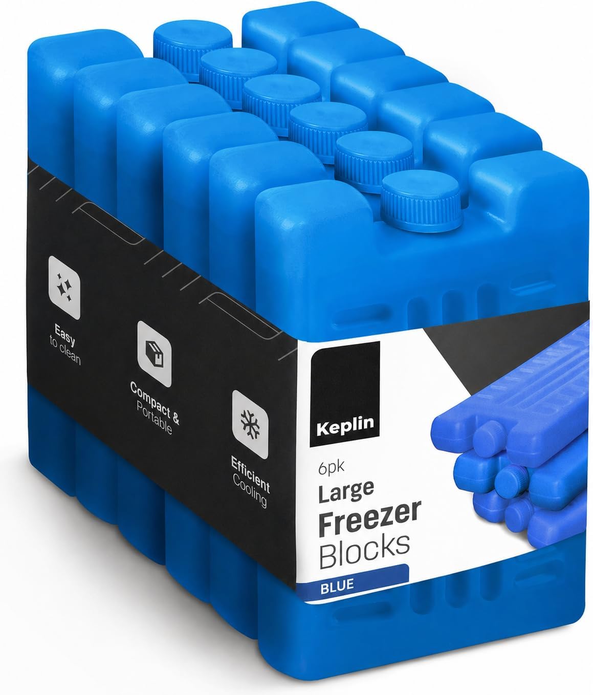 KEPLIN reusable freezer ice blocks, 6 pack of blue cooling gel packs for cool boxes and lunch bags