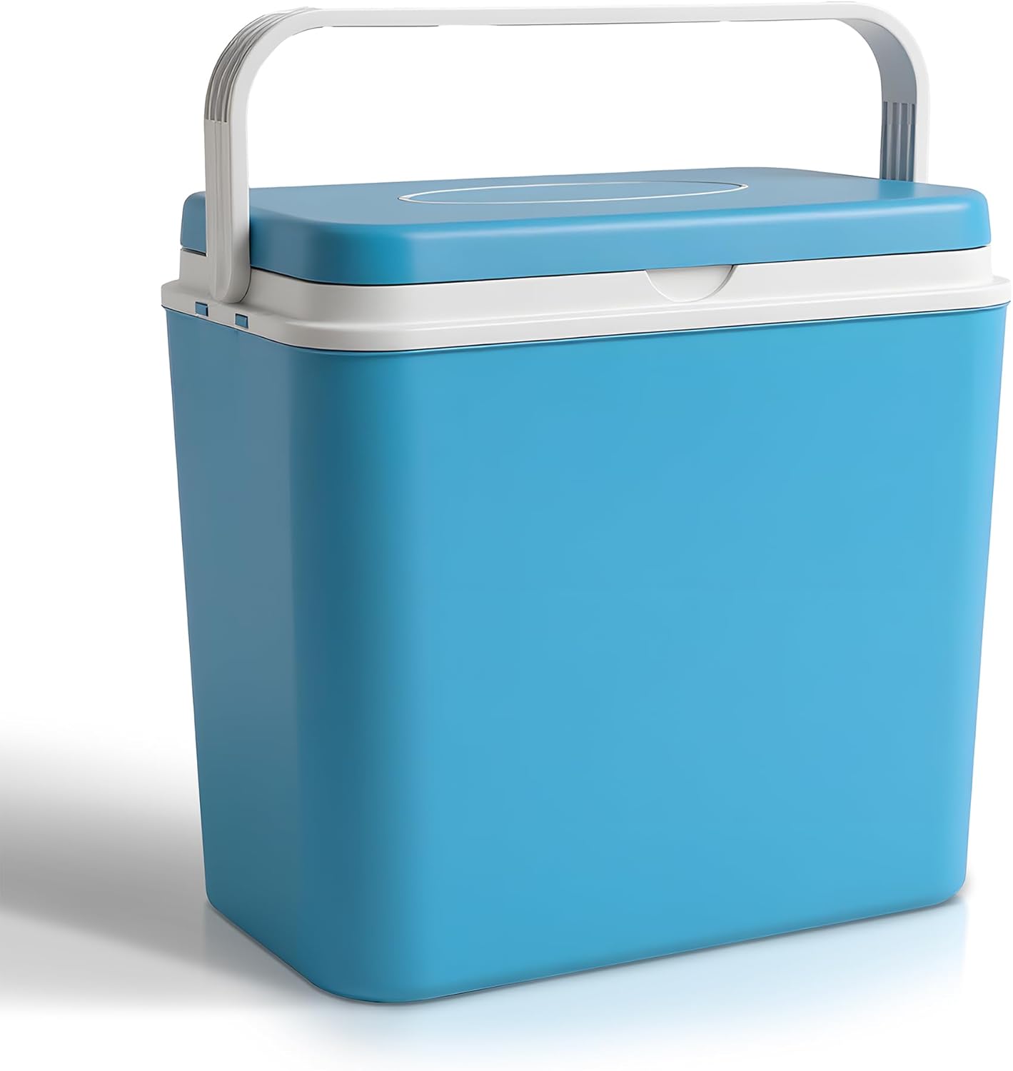 Tanness 24L cool box in light blue with white rim and fold-over carry handle