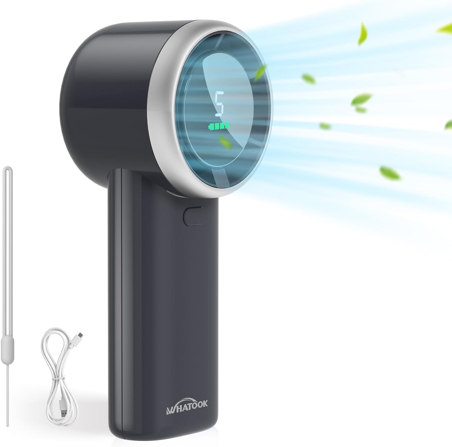 WHATOOK handheld turbo fan with LED speed and battery display