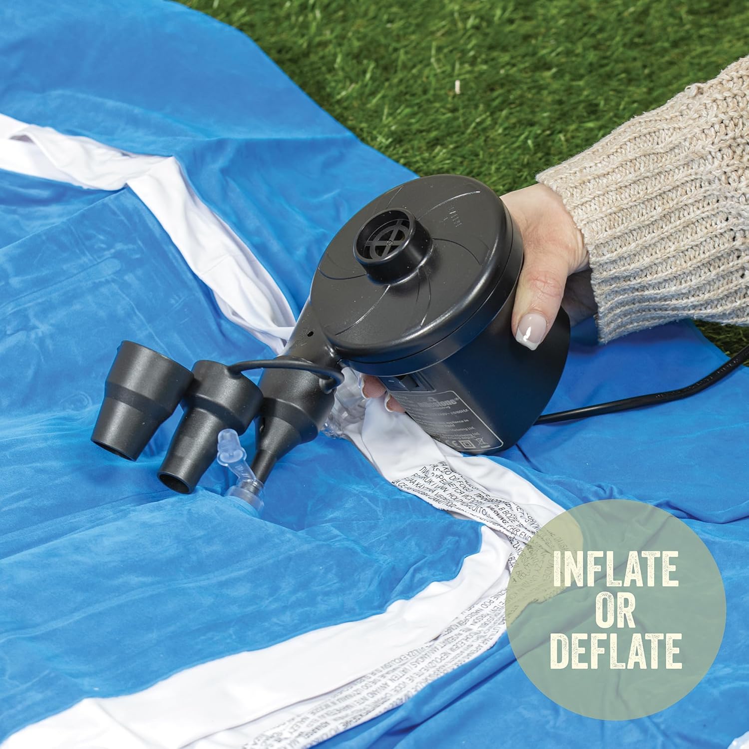 Detail shot showing the air pump's small motor housing