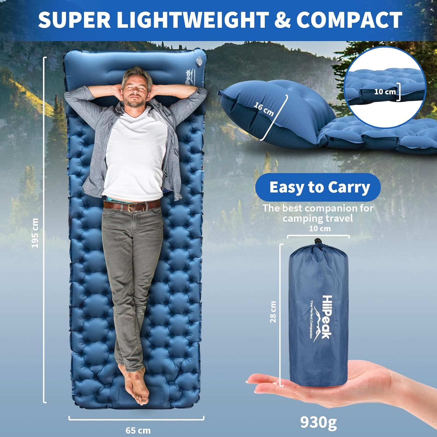 Detail view of the hexagonal air cell pattern on the HiiPeak sleeping pad surface
