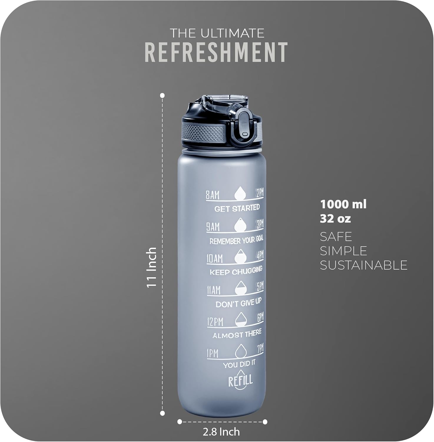 Detail shot of the time markings printed down the side of the bottle