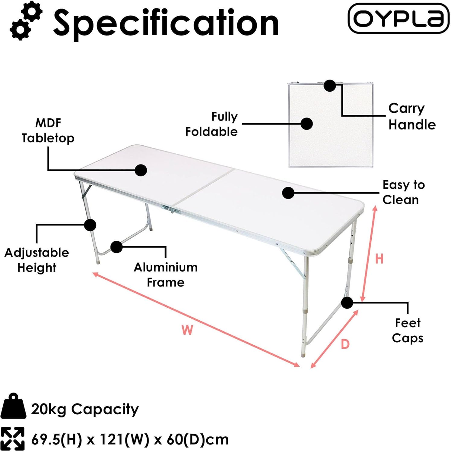 Aluminium frame and folding leg detail on the Oypla camping work top