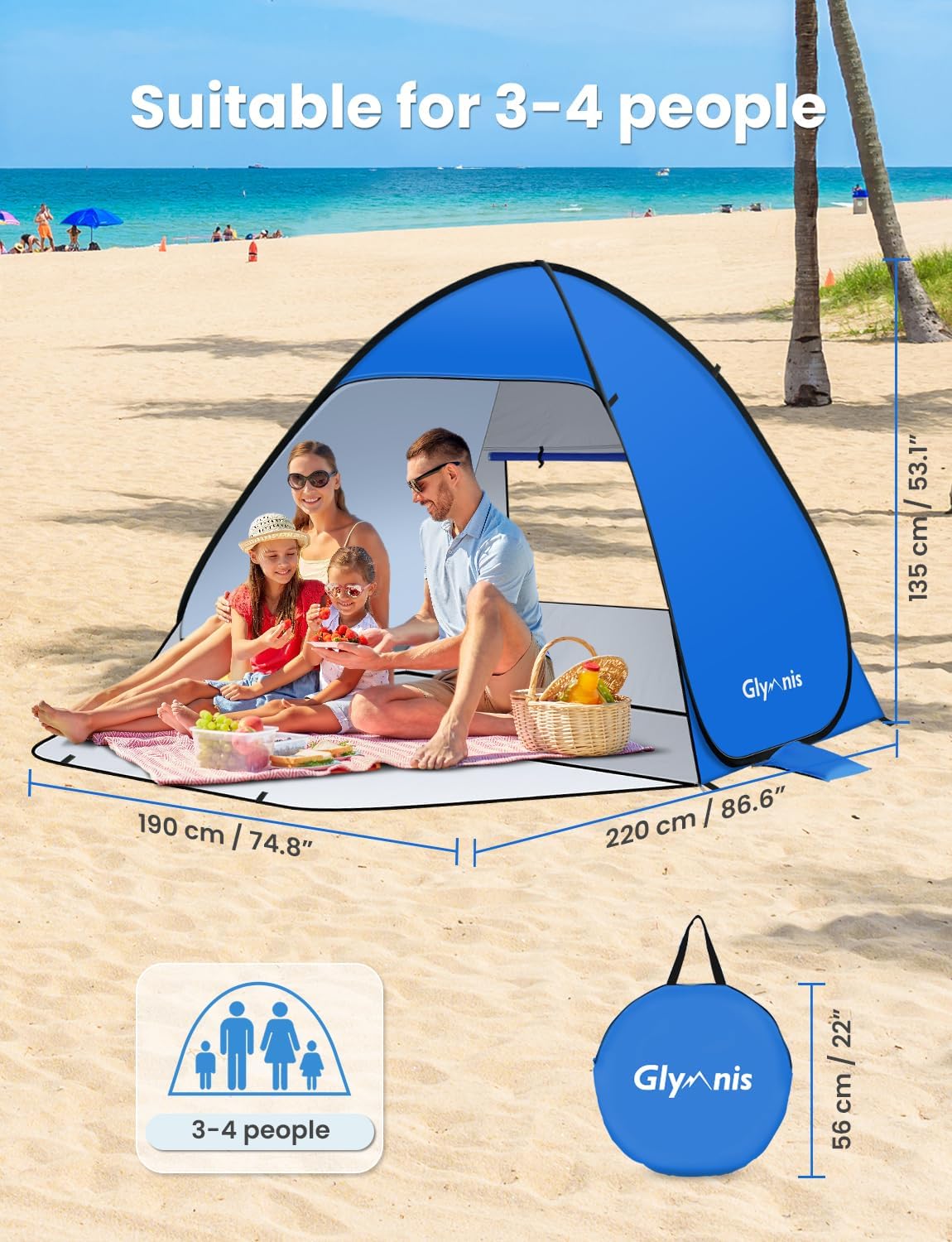 Close-up of the Glymnis beach tent fabric showing the silver UV-protective coating and seam detail