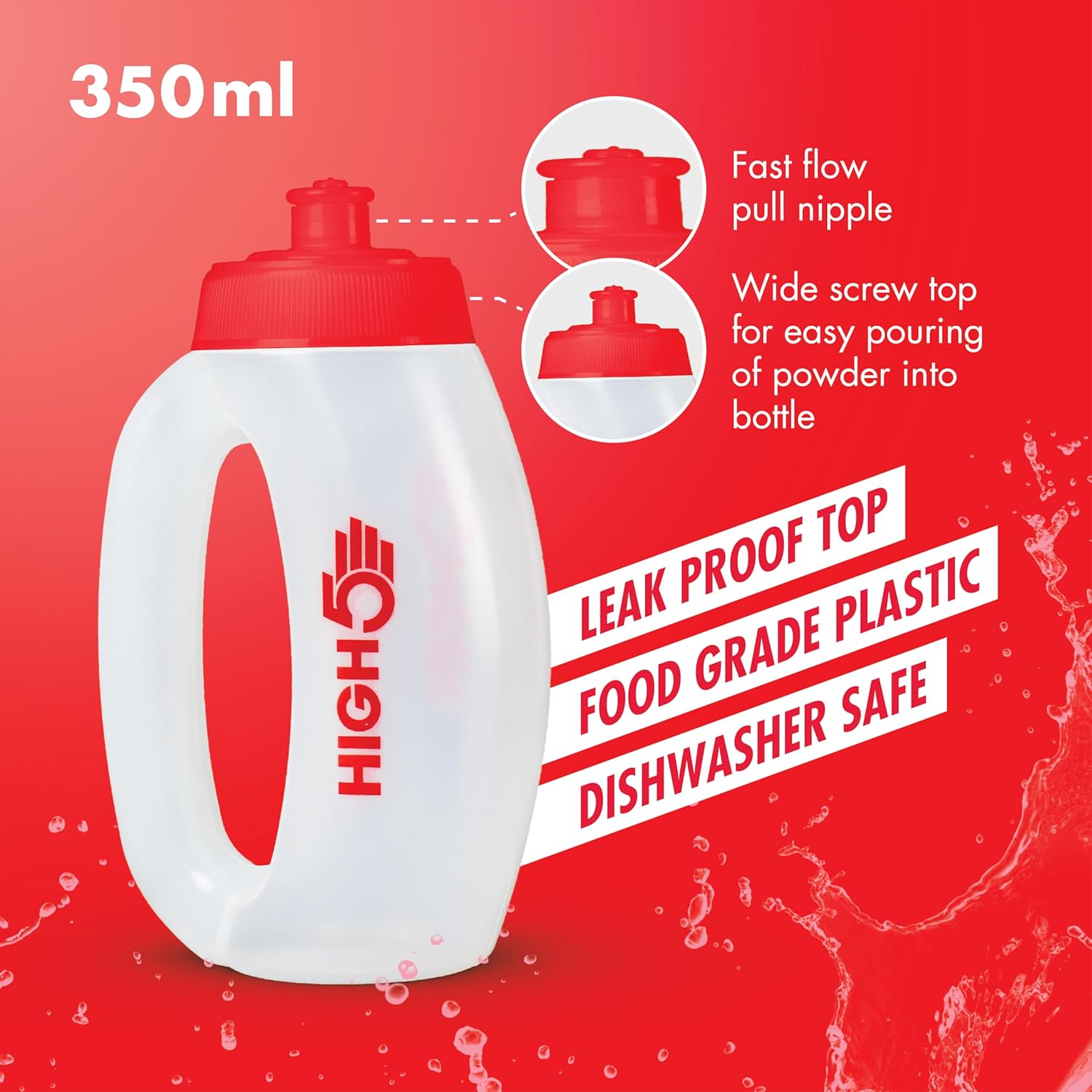 Detail of the HIGH5 350ml bottle's calibrated measurement markings