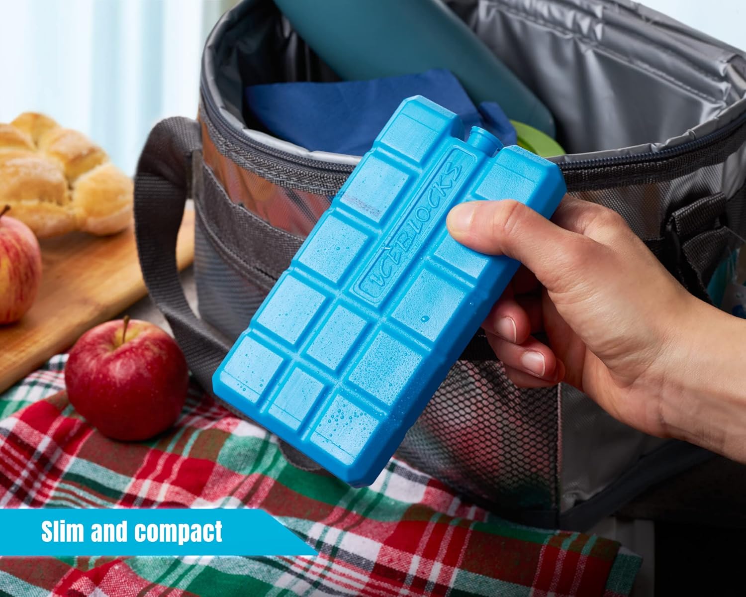Detail view of a Galvog freezer block's plastic build and cap