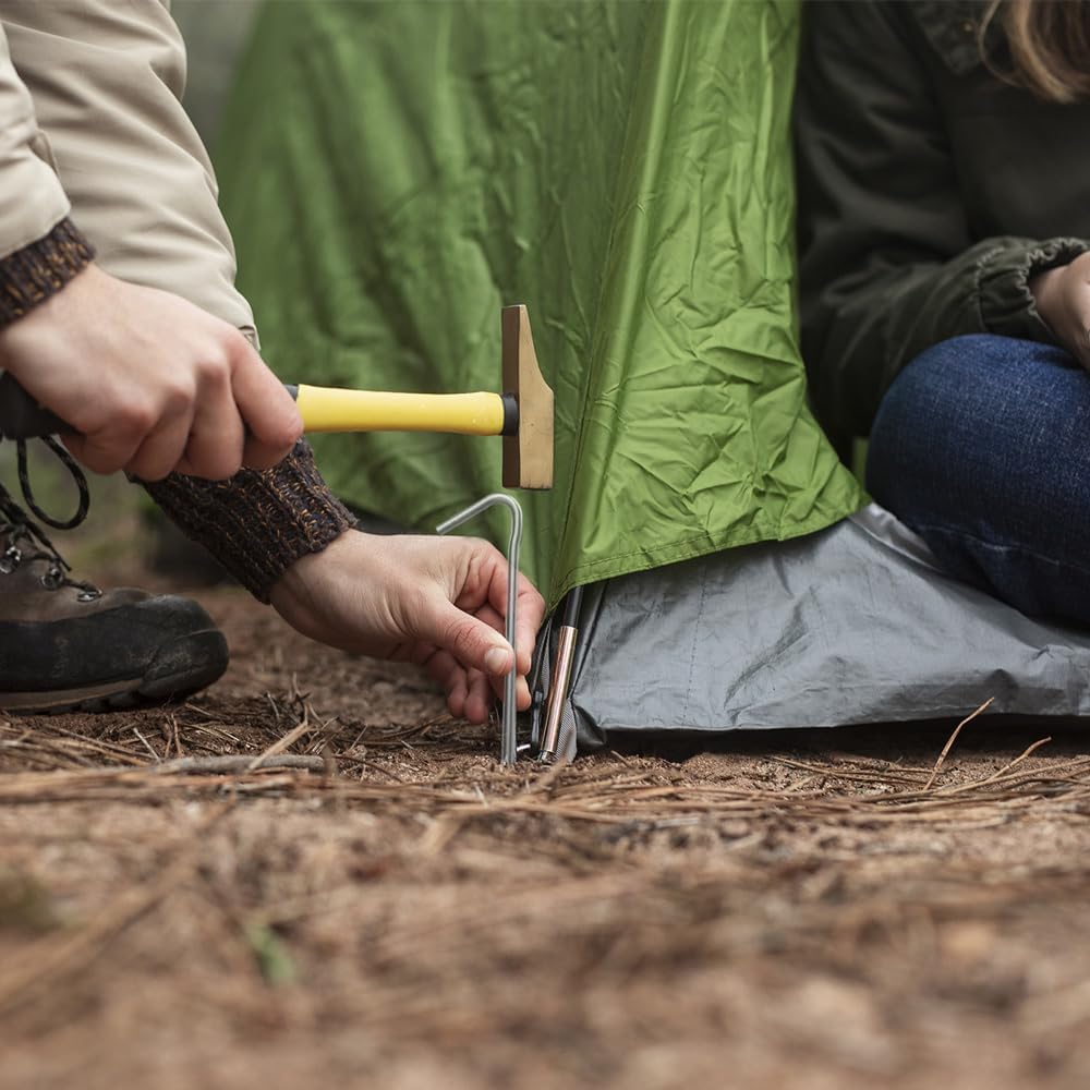 Detail shot of the ANSIO tent peg galvanised metal finish and 9 inch shaft