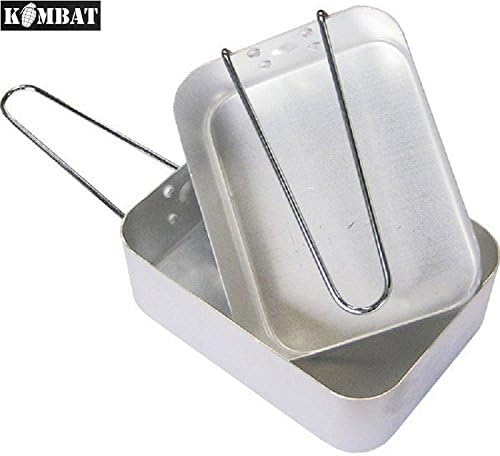 Kombat Tactical mess tin set with the KOMBAT logo, showing the larger and smaller aluminium tins and folding wire handles