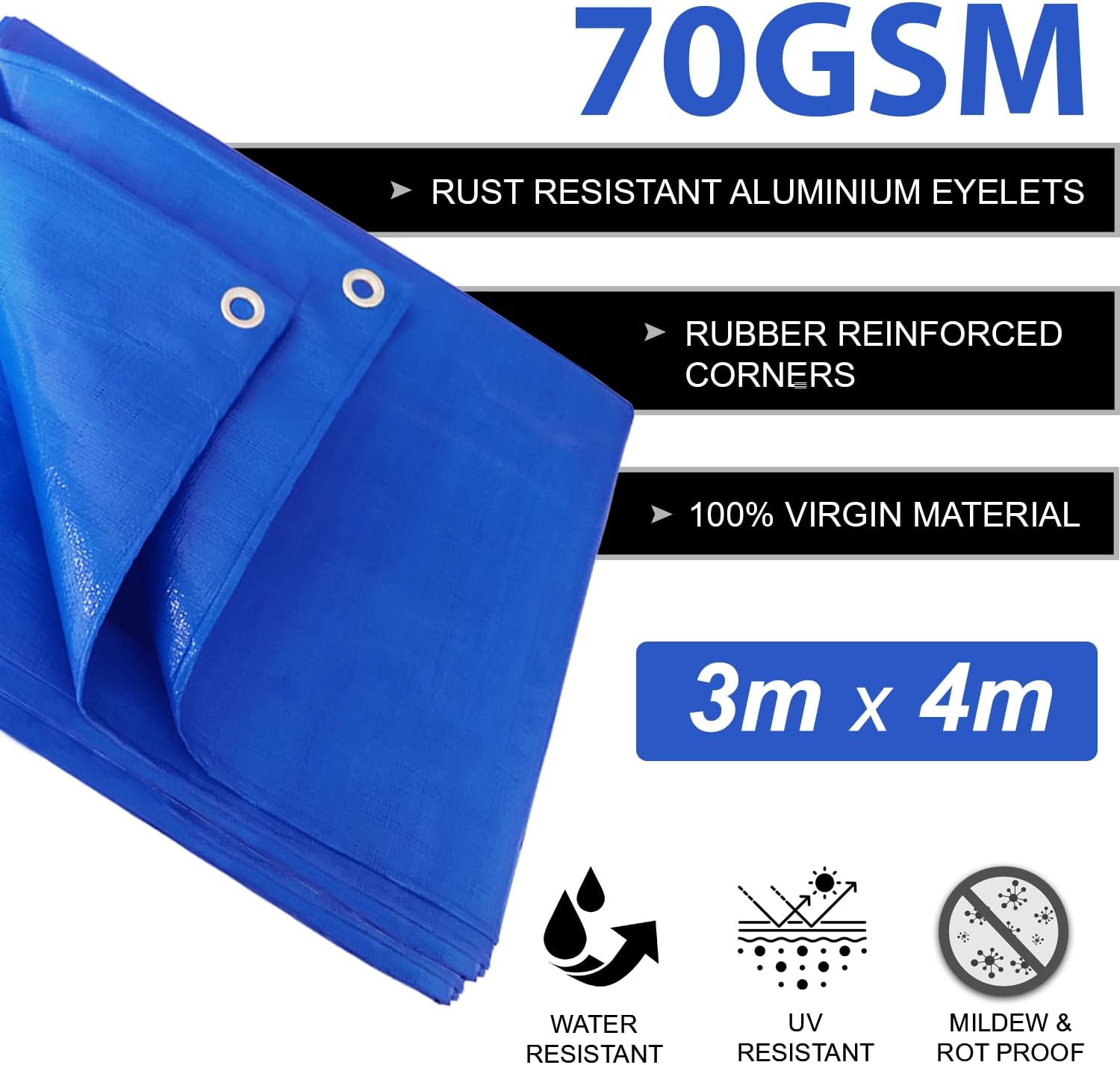 ANSIO tarpaulin 70GSM specifications infographic