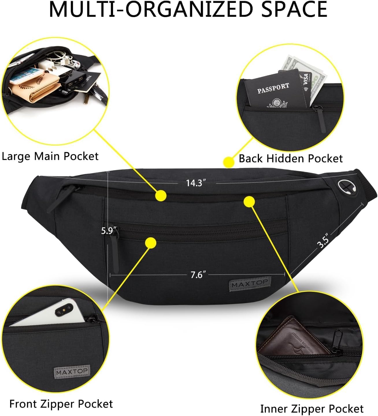 Detail shot of the MAXTOP bumbag showing the adjustable buckle and strap