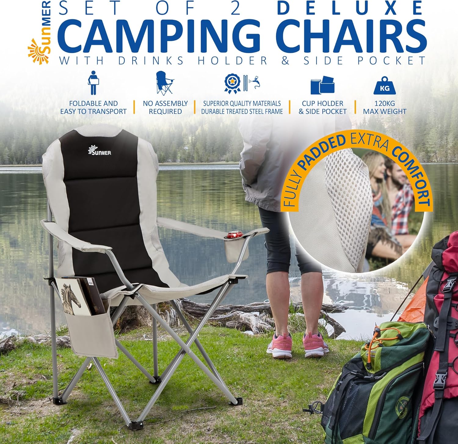 Side view of the SUNMER chair showing the padded seat and high backrest