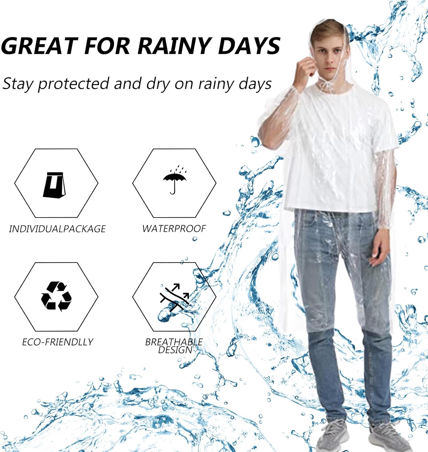 CHGANG rain poncho with hood shown from an angle