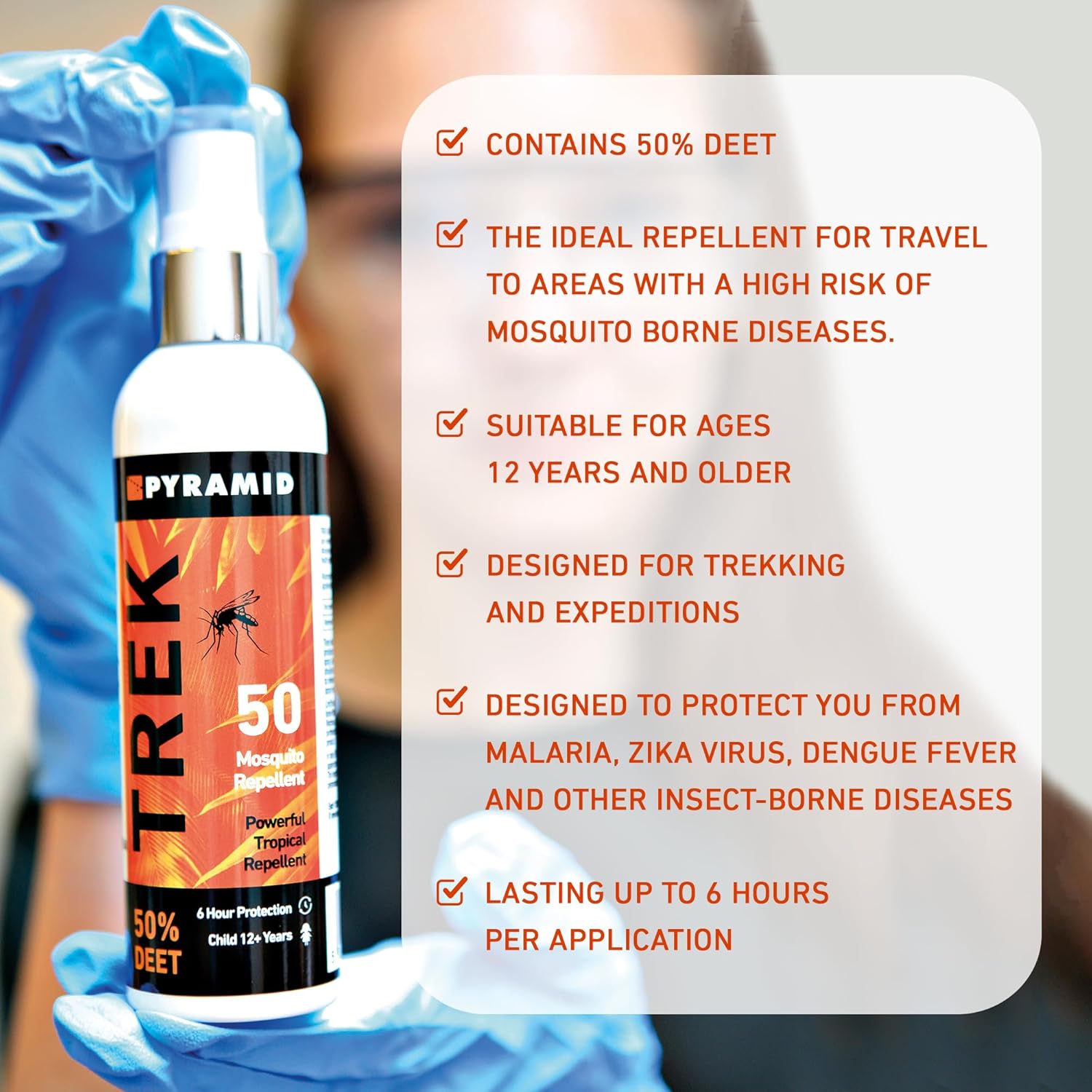 Pyramid Trek 50 bottle held at an angle showing the spray format