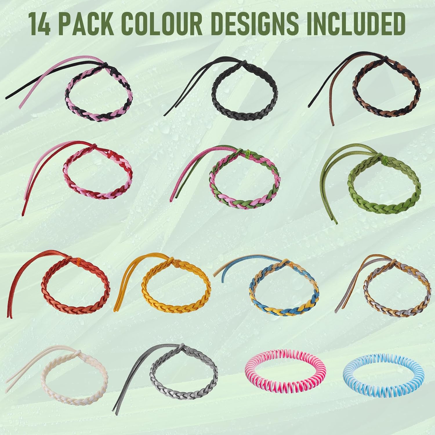 Range of colourful Diswoe mosquito repellent bracelets shown at an angle