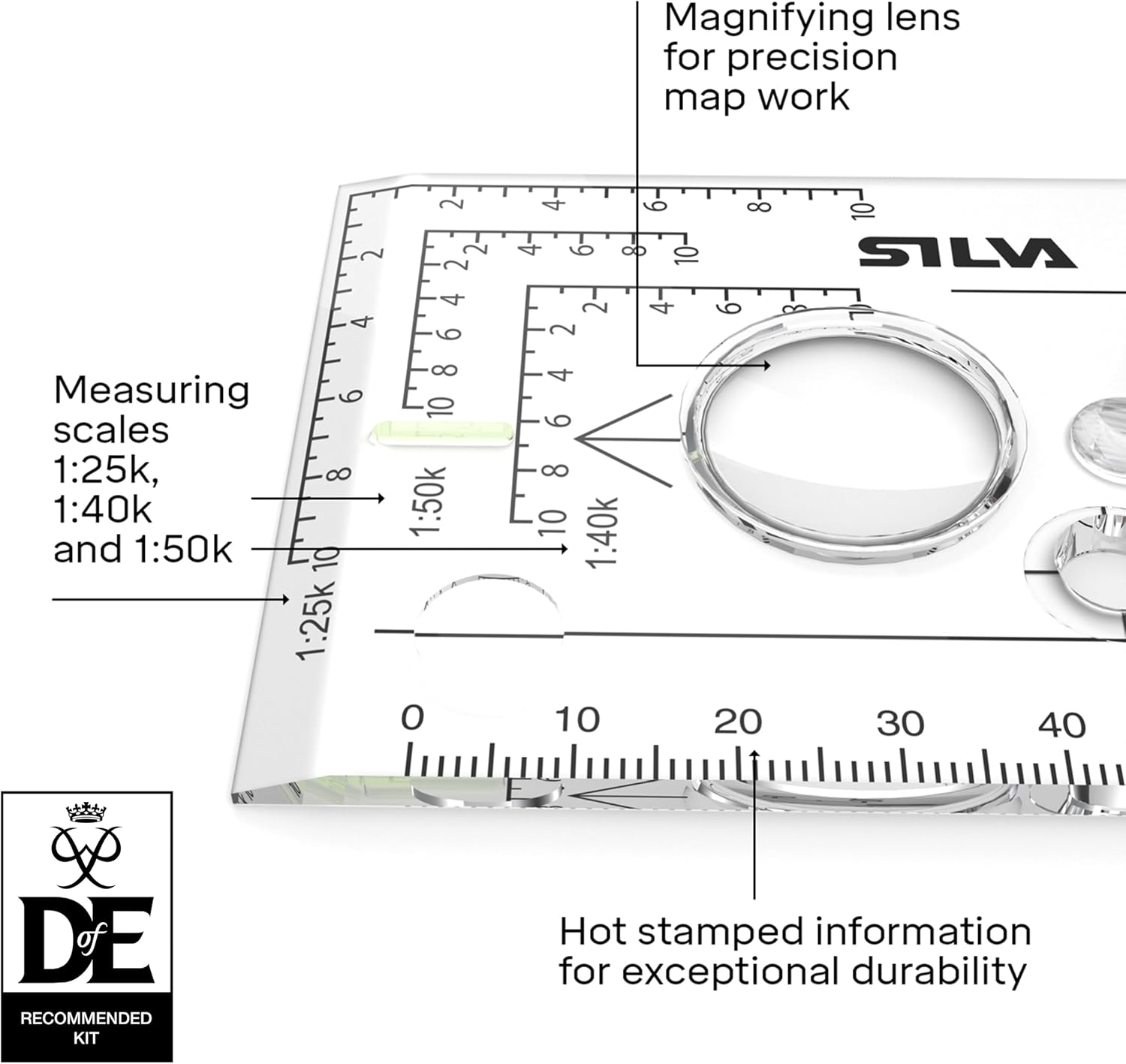 Silva Expedition 4 baseplate compass viewed at an angle, showing the baseplate, bezel and needle