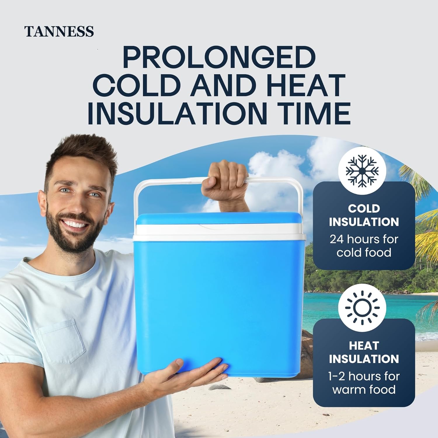 Tanness listing image claiming 24 hours of cold insulation and 1 to 2 hours of heat insulation