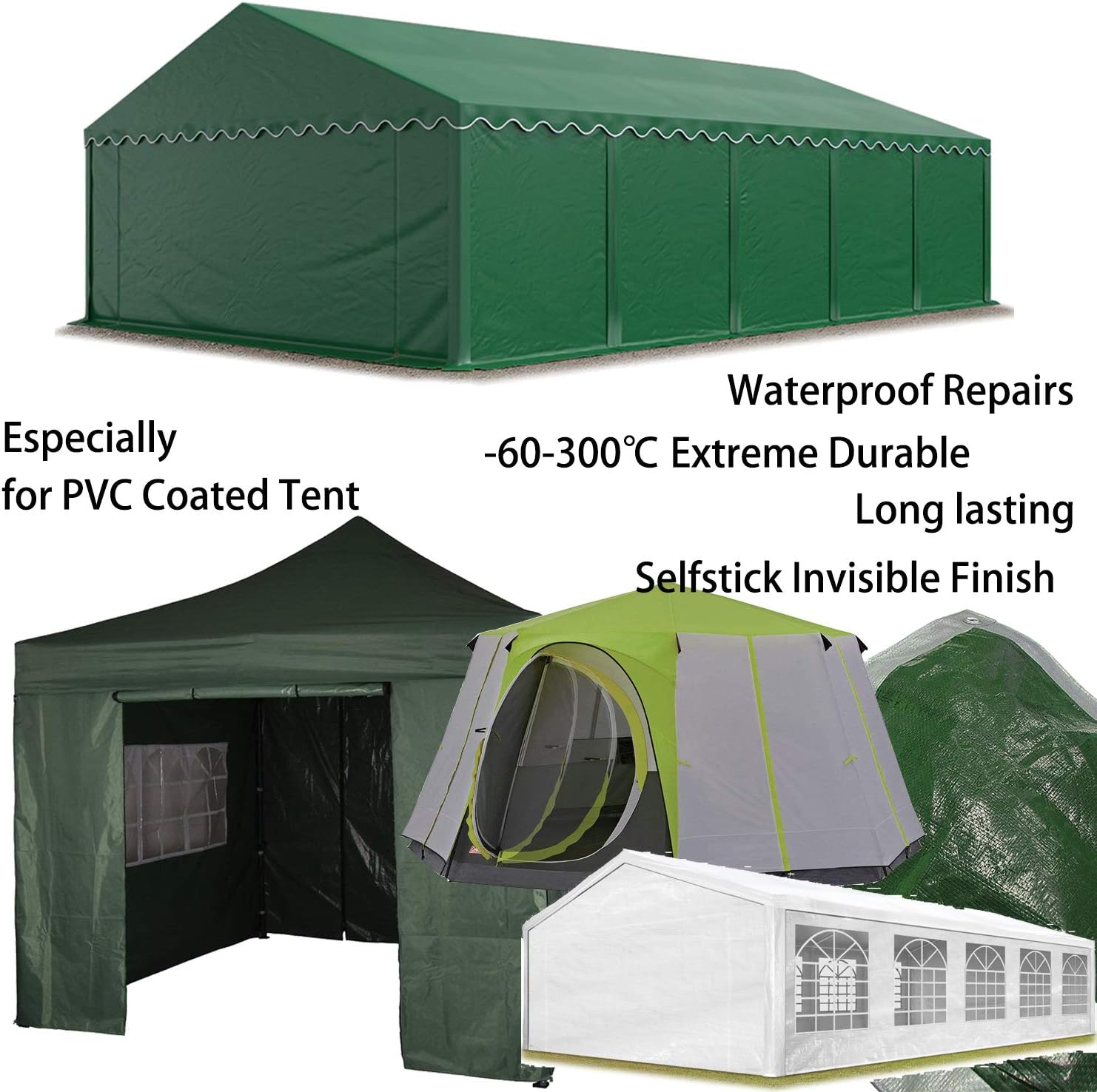 LANUCN listing collage pitching the tape at PVC marquees, gazebos, party tents and a family dome tent
