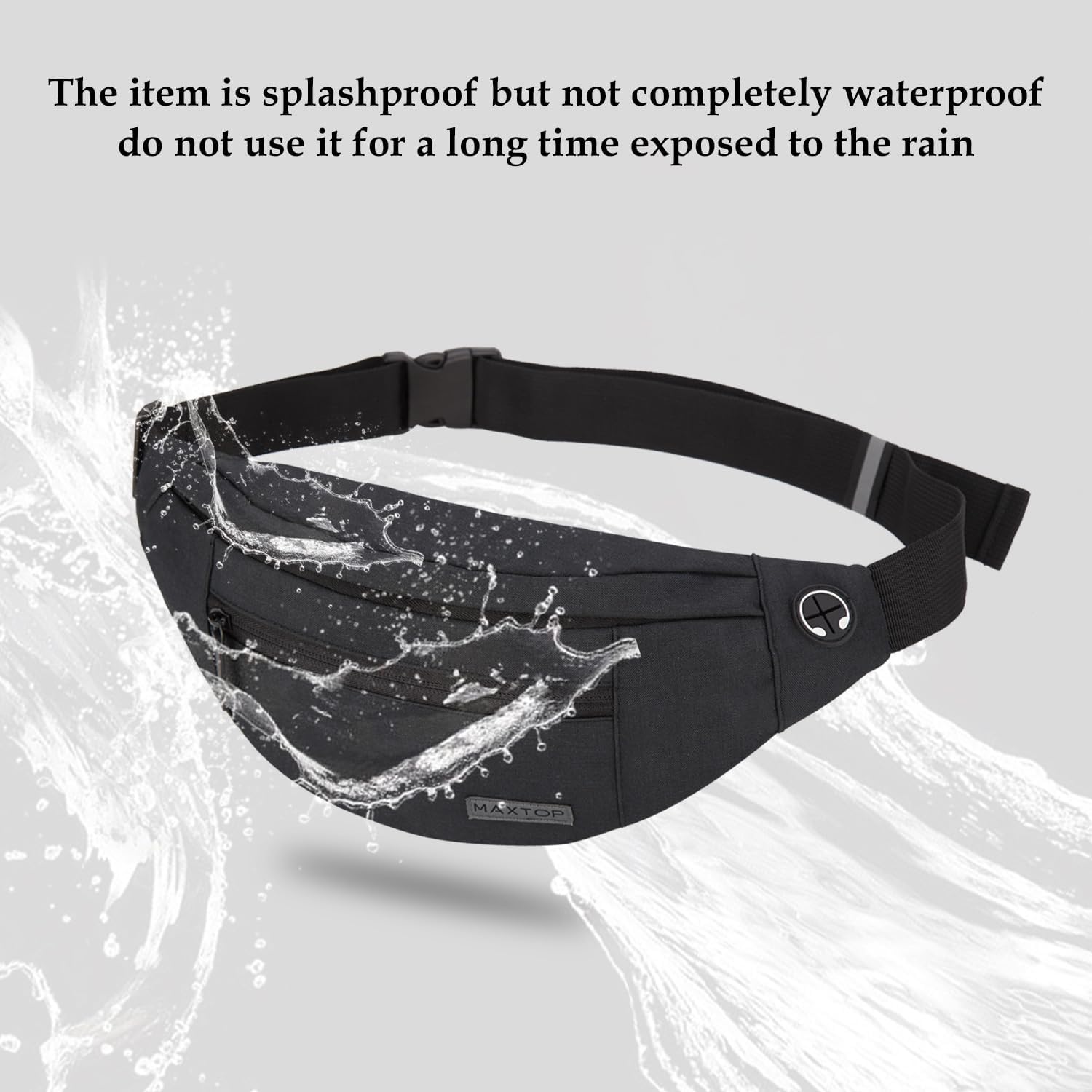 Close-up of the MAXTOP bumbag showing pocket detailing and stitching