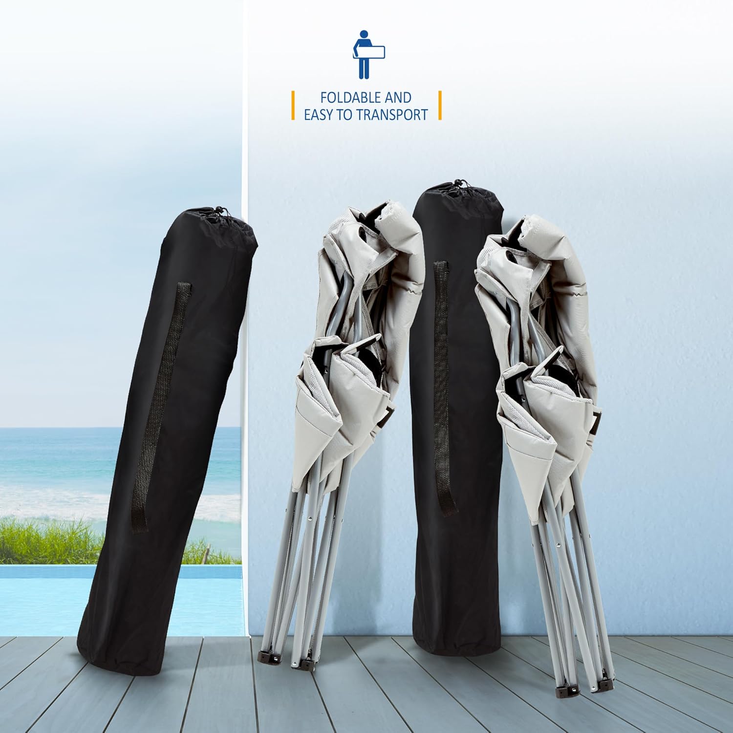 Close-up of the SUNMER chair's reinforced steel frame and flat-foot base
