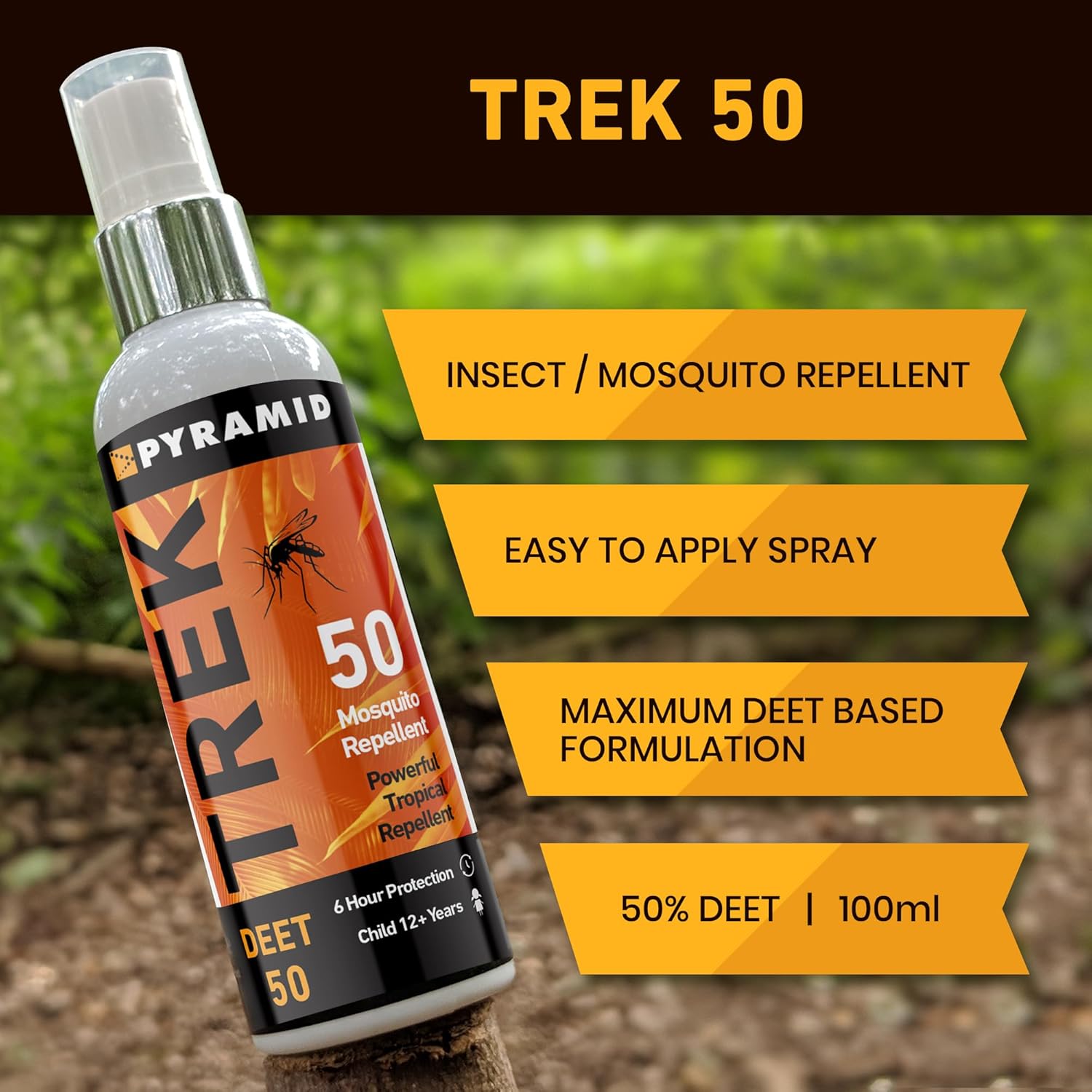 Close-up of the Pyramid Trek 50 spray nozzle and label