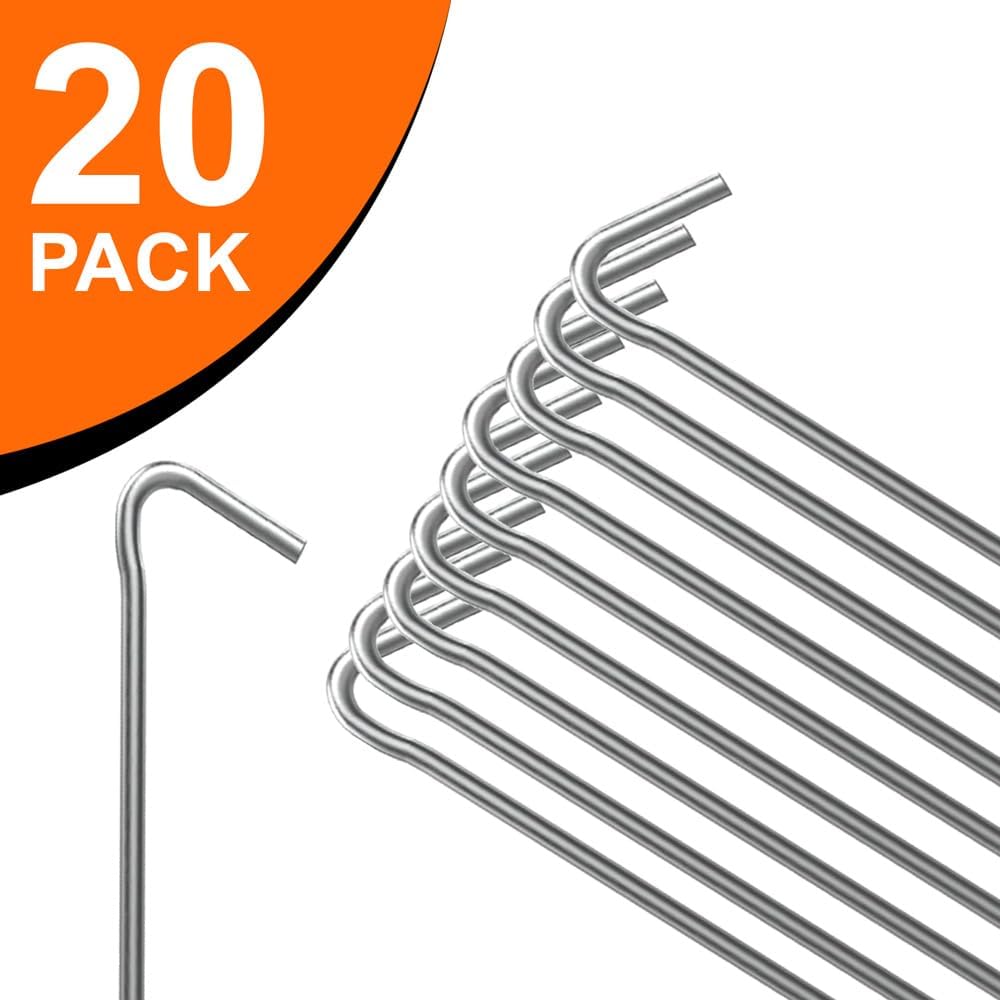 Close-up of an ANSIO galvanised metal tent peg showing the wire construction and bent-over hook top