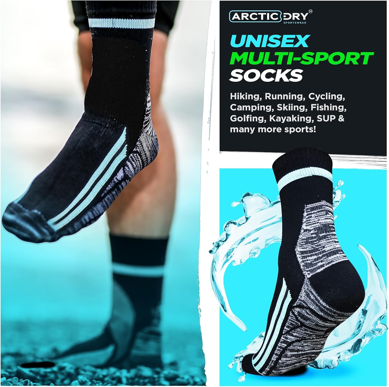 ArcticDry multi-sport listing panel naming hiking first among nine sports