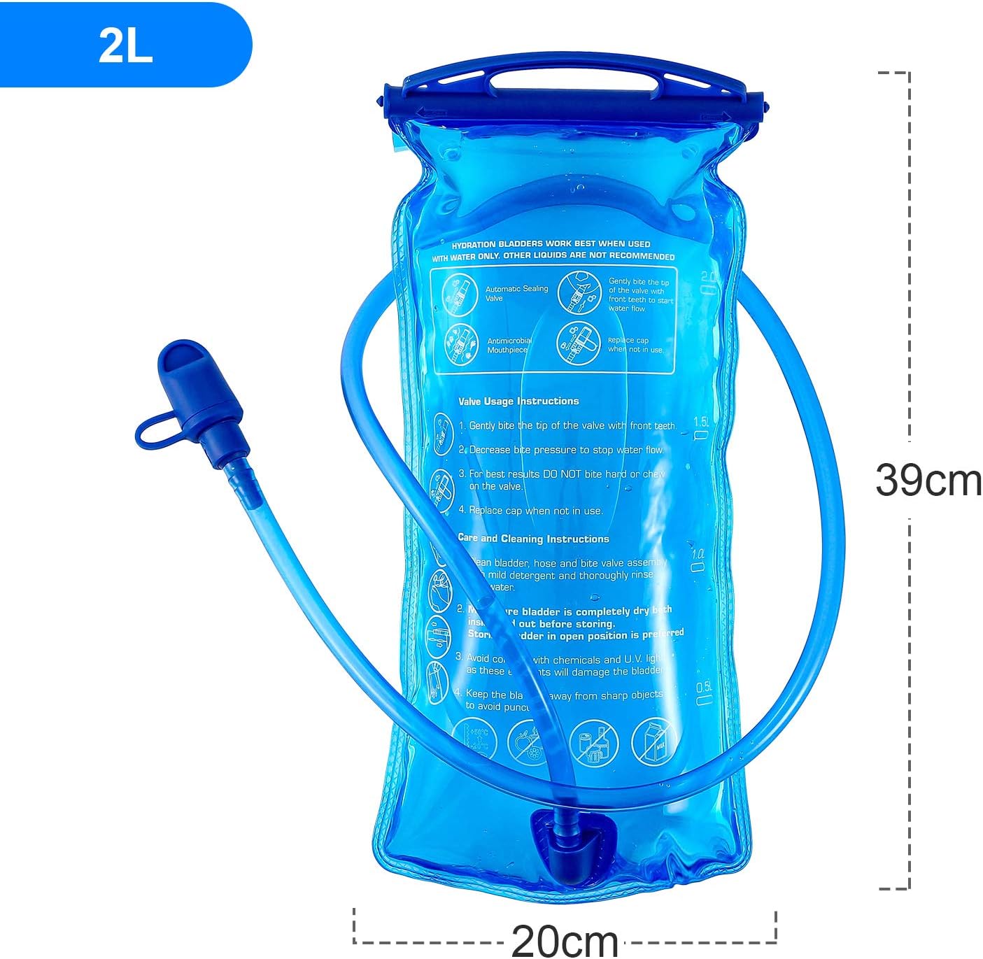 Listing image captioned 2L showing the JOYHILL bladder with dimension lines reading 39cm tall and 20cm wide