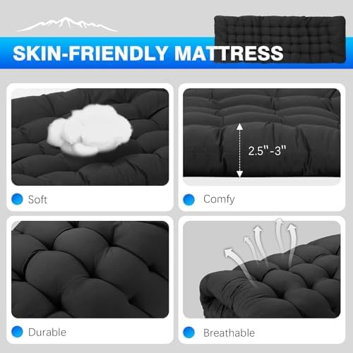 Listing infographic claiming a soft, breathable tufted mattress topper 2.5 to 3 inches thick