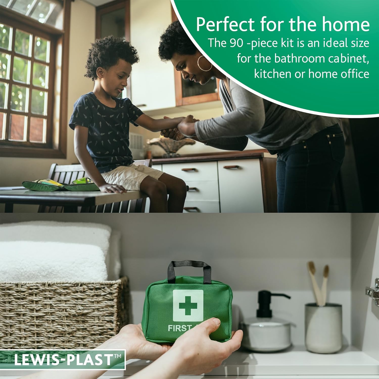 Front-facing product shot of the Lewis-Plast Premium 90-count first aid kit pouch with the Reliance Medical branding visible