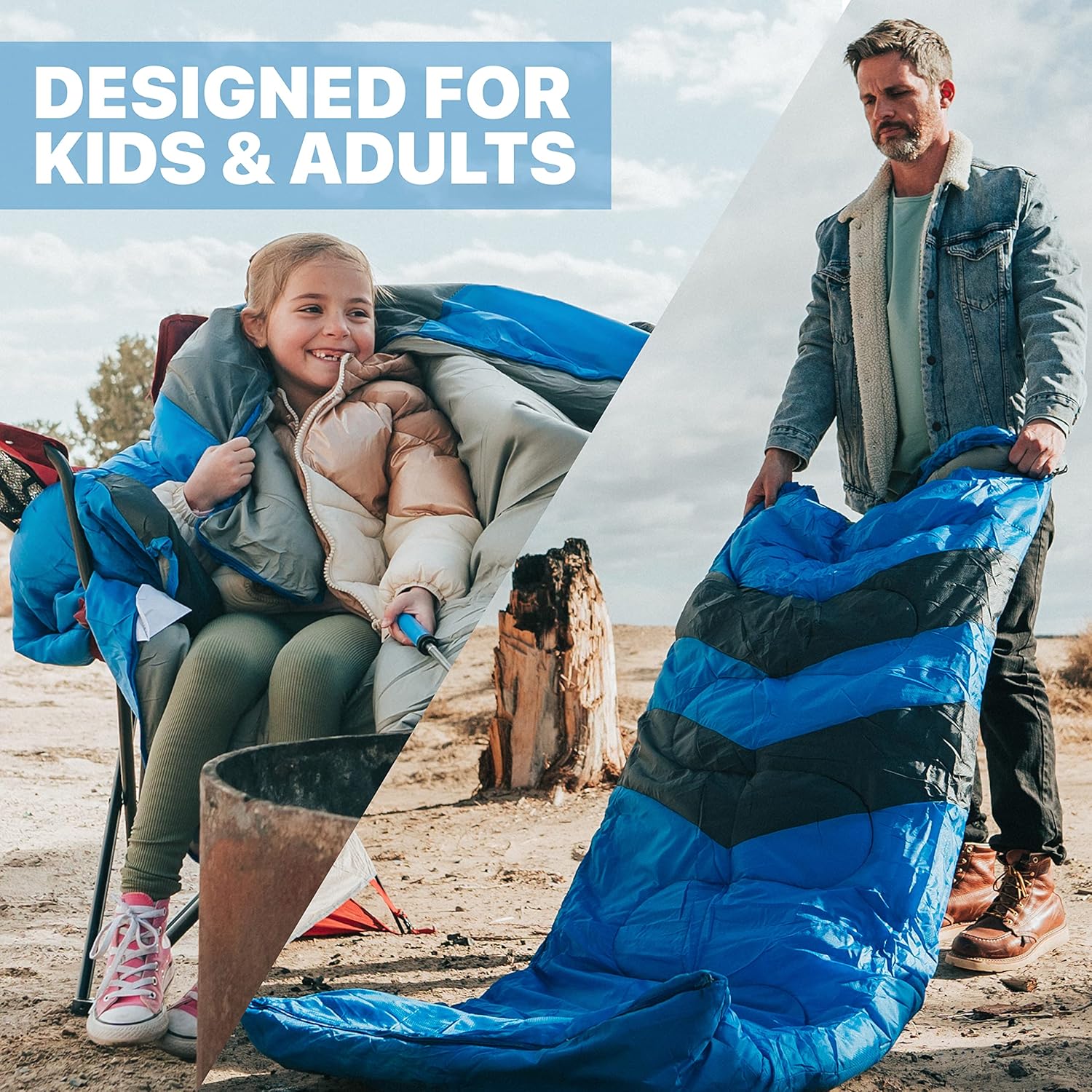MalloMe sleeping bag laid out at full length on a tent floor