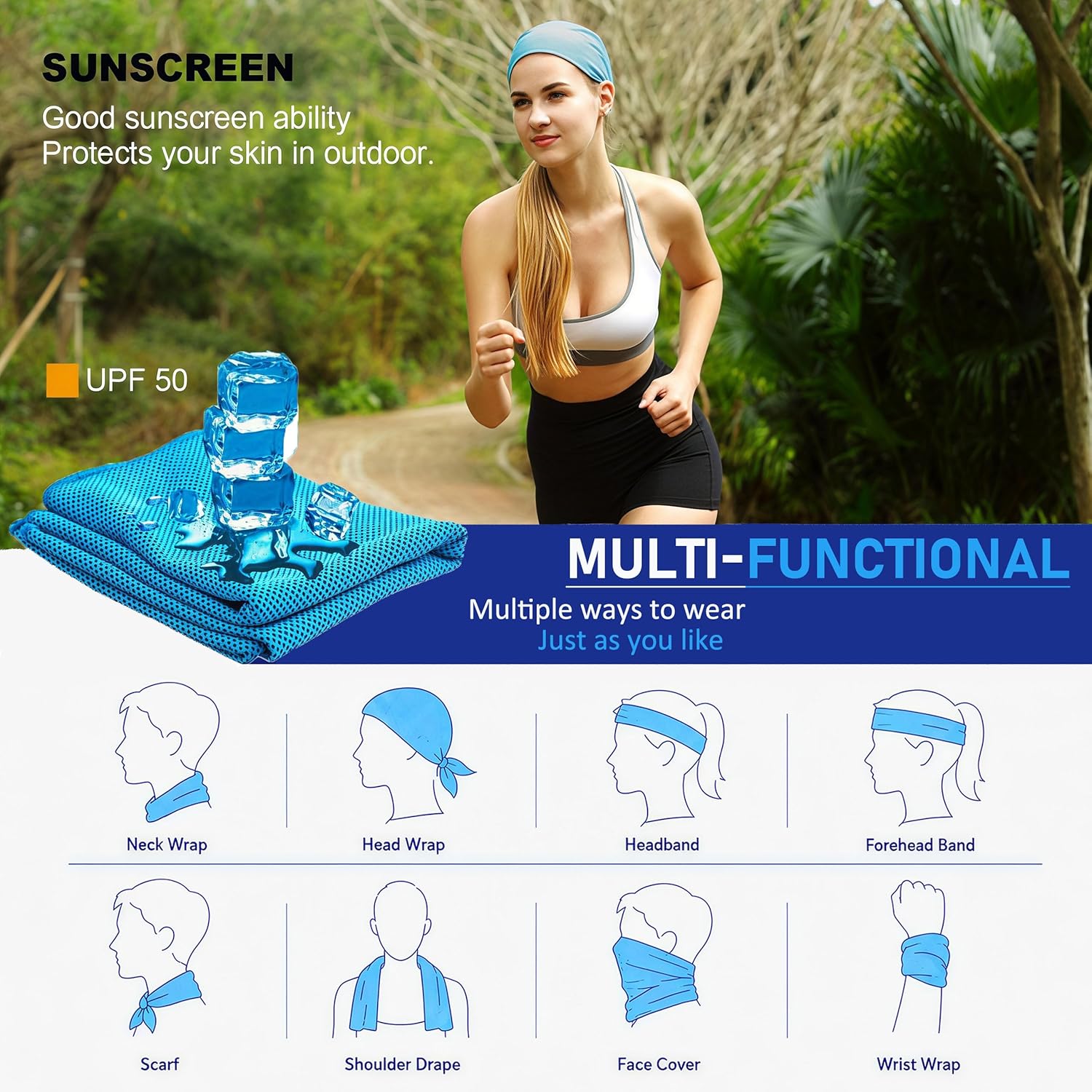 YQXCC cooling towels with the carry pouch and carabiner clip shown