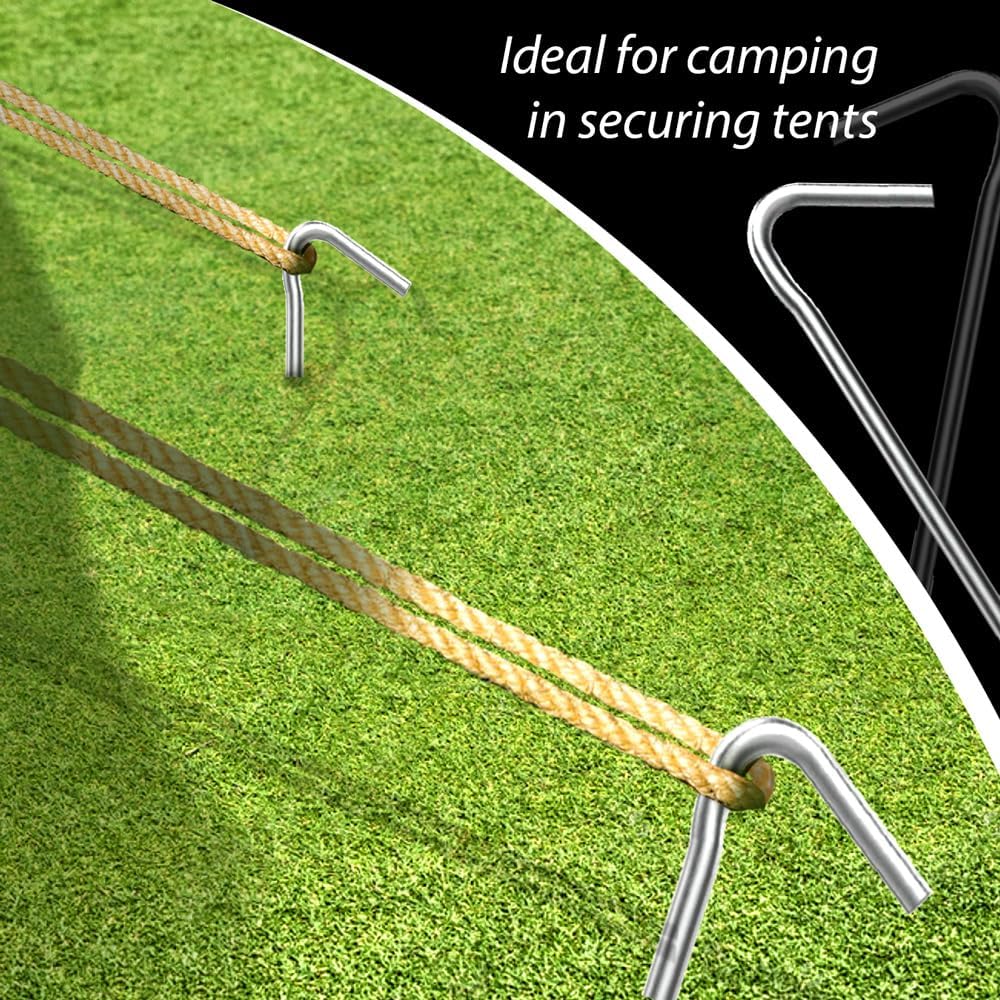 ANSIO tent pegs in their retail packaging showing the pack of 20 galvanised metal pegs
