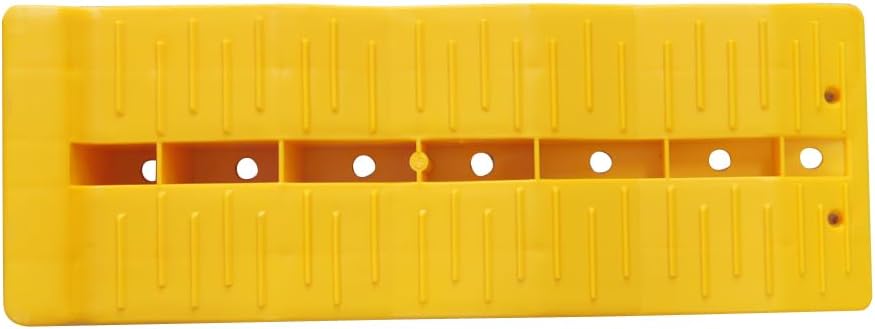 Top-down view of a single yellow KATSU levelling ramp showing the full ribbed tread pattern