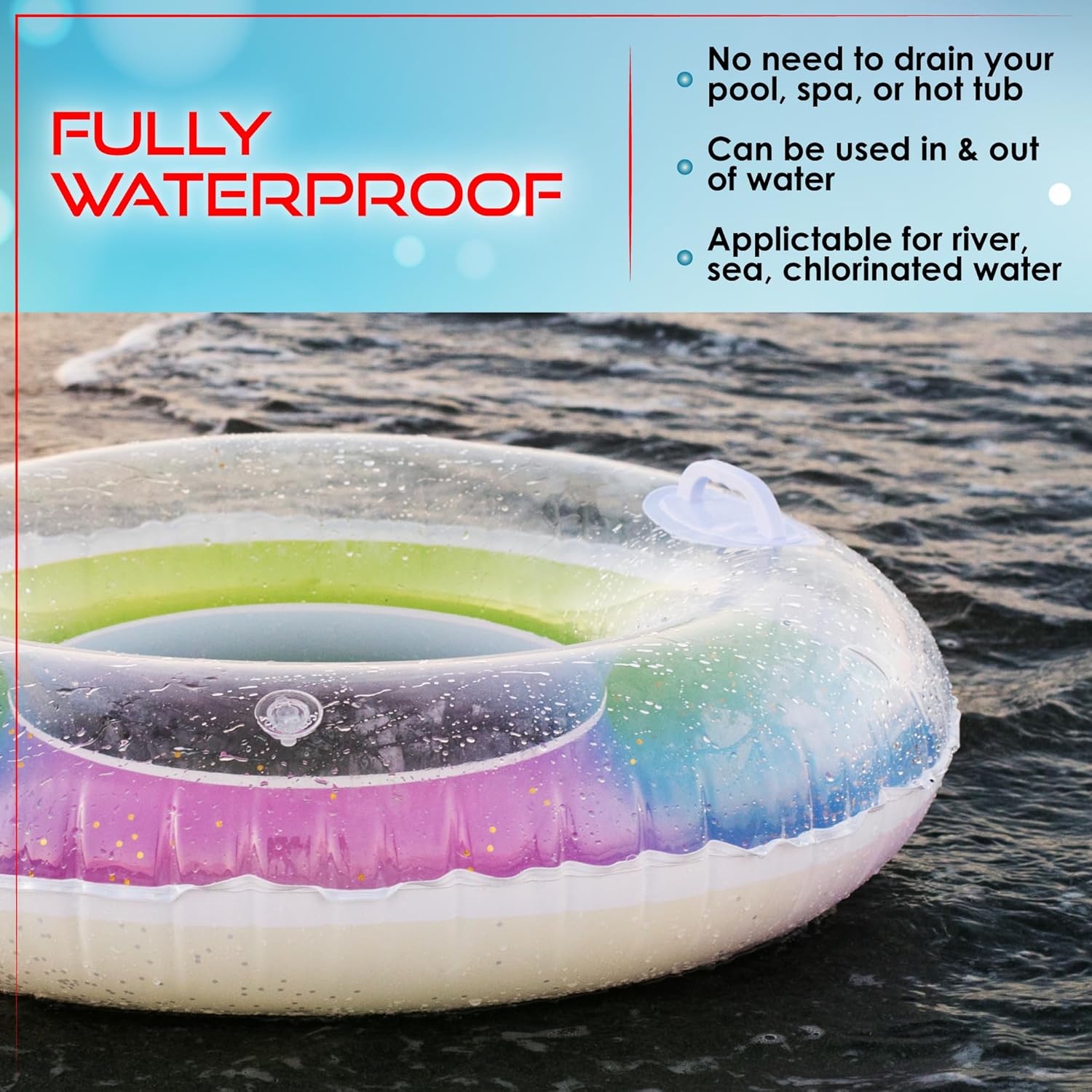 Dr.Boat repair kit shown in use context next to an inflatable product