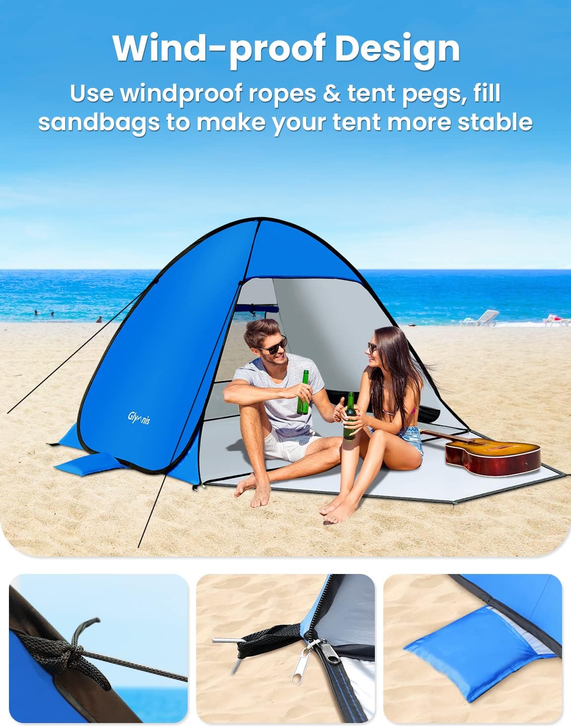 Glymnis beach tent showing the interior space with internal side pockets and groundsheet