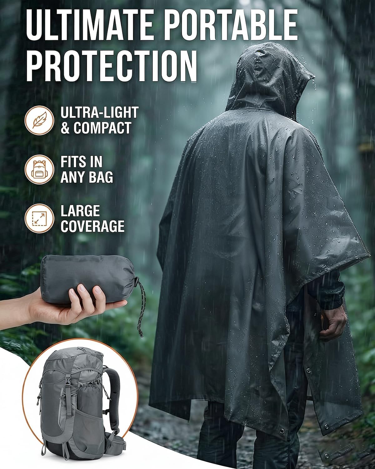Victoper poncho in use outdoors during a camping or hiking trip
