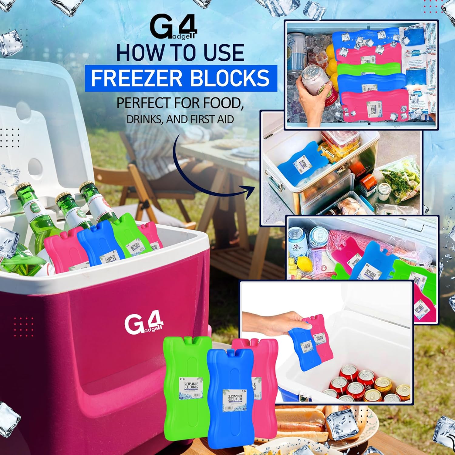 Slim G4GADGET freezer block fitting flat inside a packed lunch bag