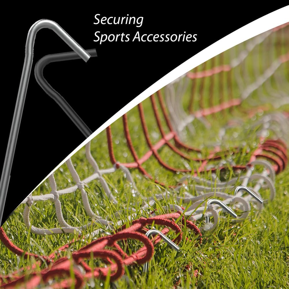 ANSIO galvanised tent pegs shown in use anchoring kit into soft ground