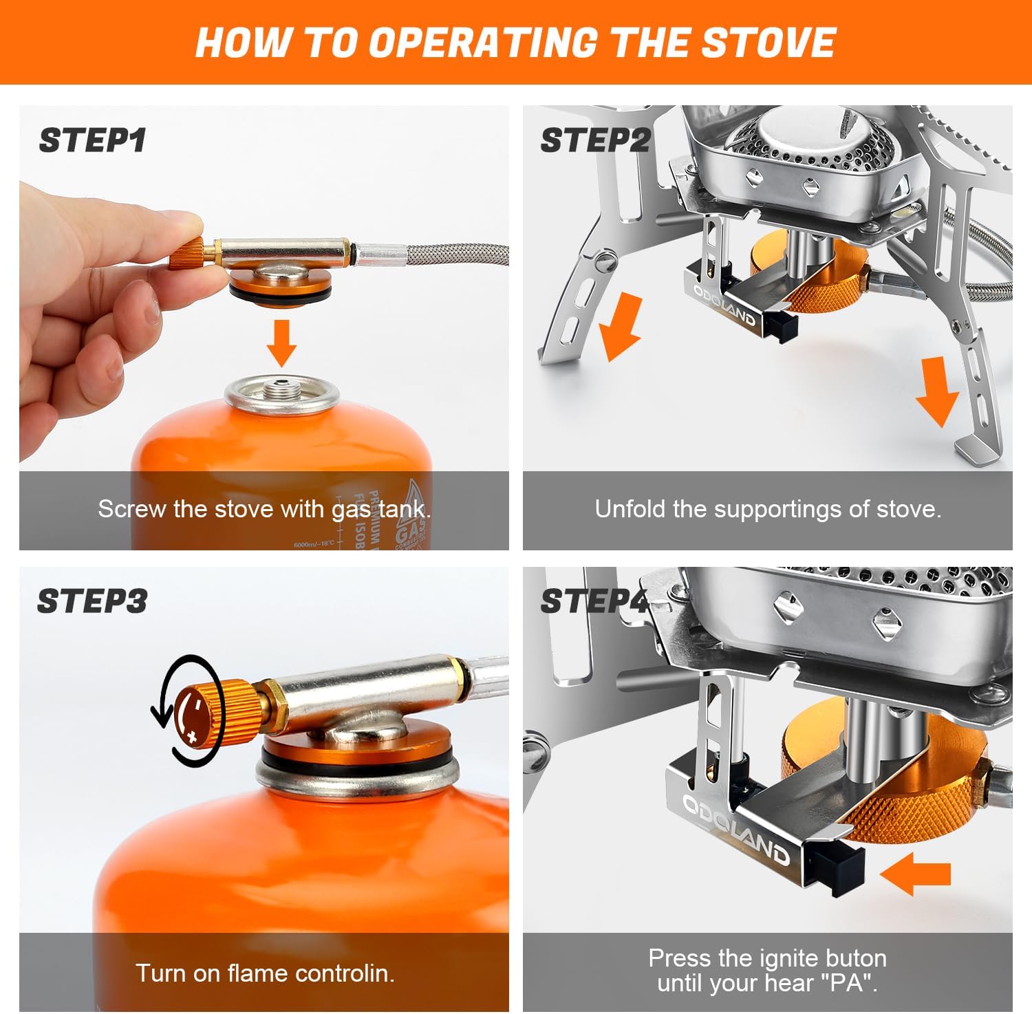 Compact camping gas stove set up outdoors on a pitch