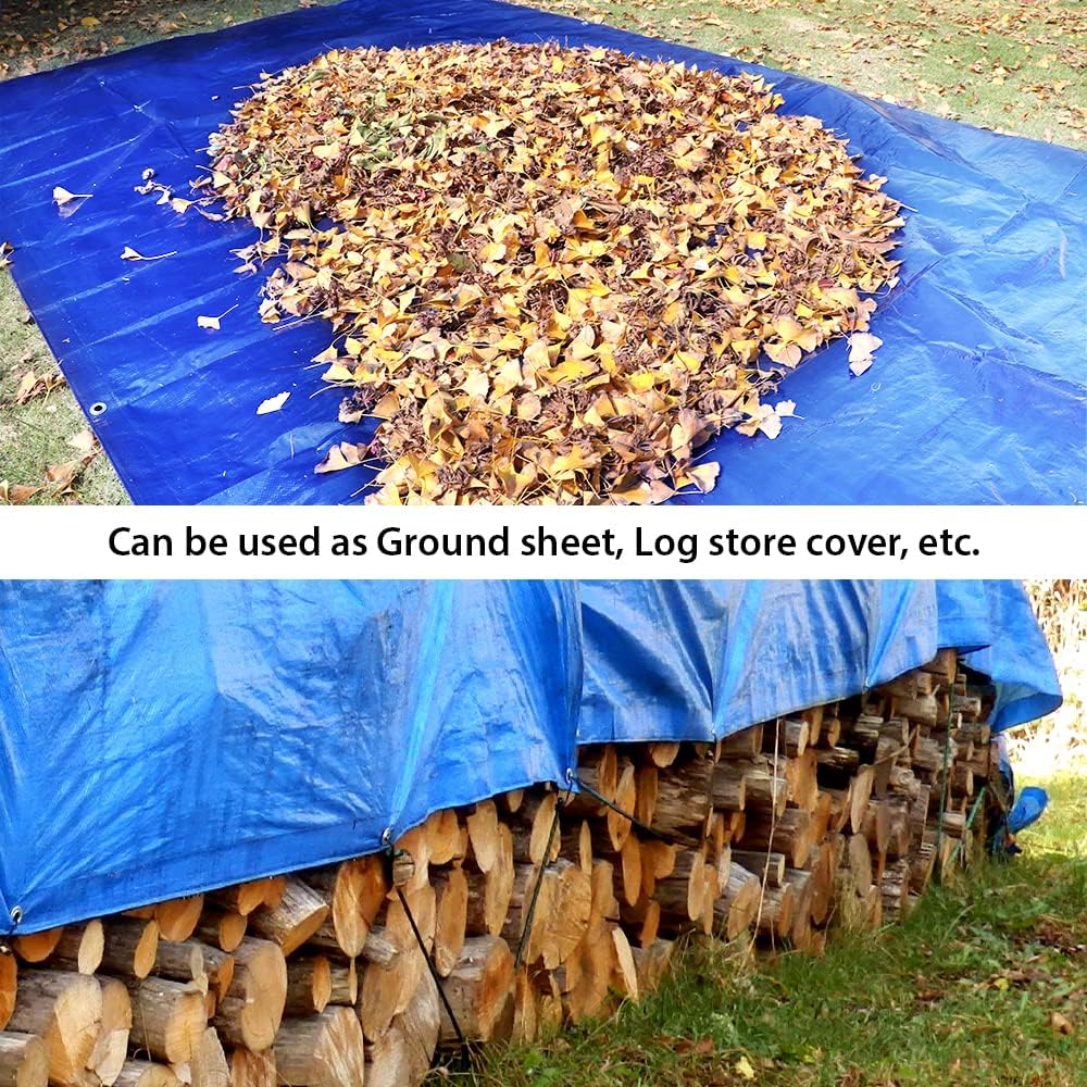 ANSIO tarpaulin used as ground sheet and log store cover in garden
