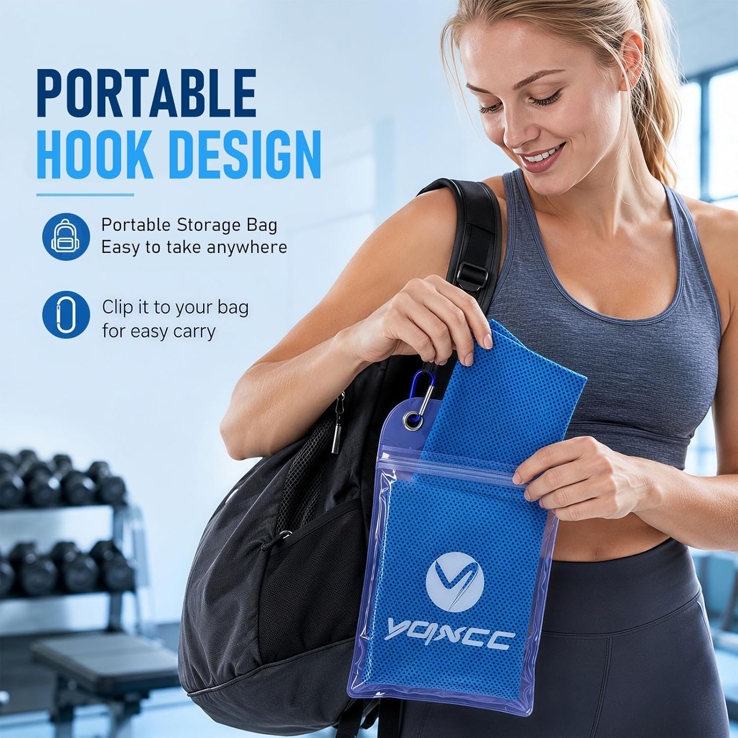 Person resting with a YQXCC cooling towel across the shoulders