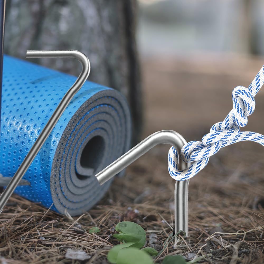 Pack of 20 ANSIO galvanised metal tent pegs displayed together