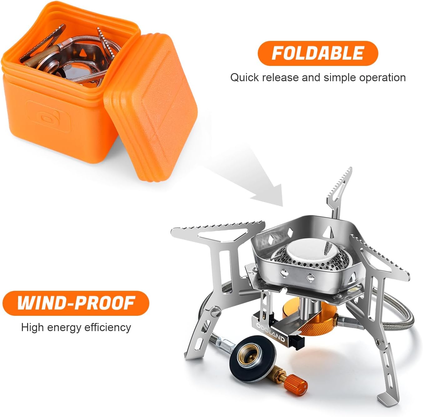 The windproof burner shielding a lit flame from the wind
