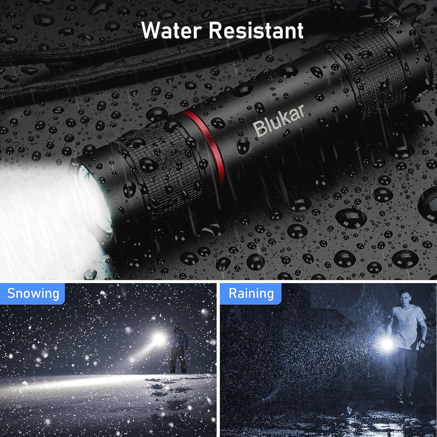 Infographic summarising the Blukar torch features and specifications