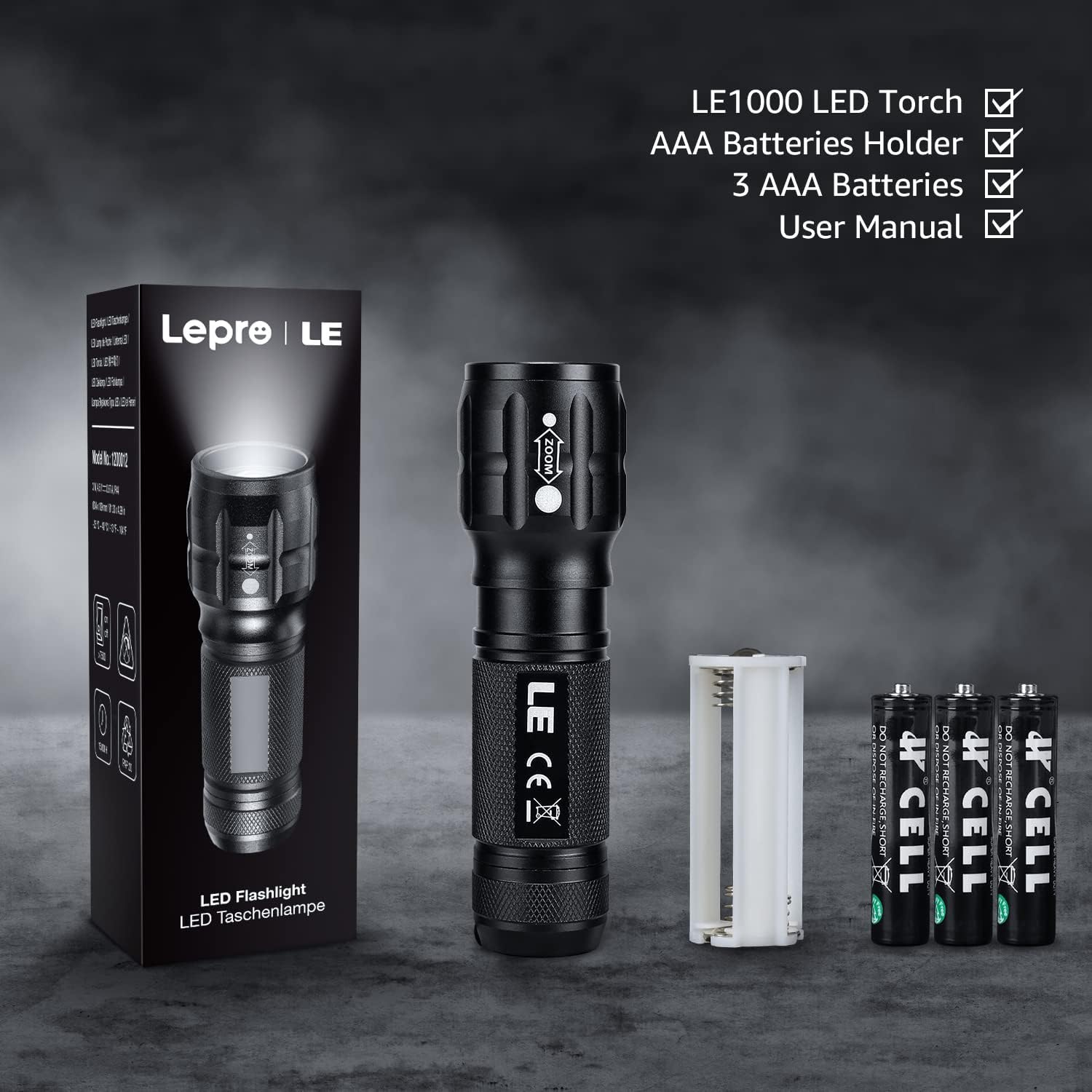 LE1000 torch held in one hand showing pocket-friendly size