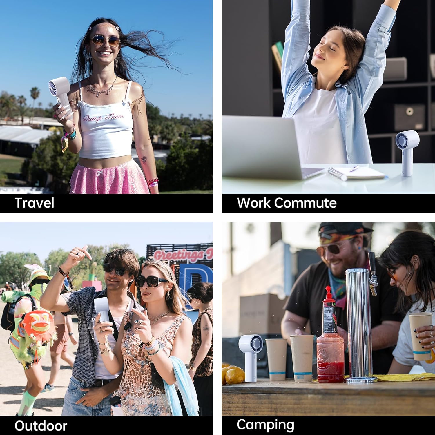 JISULIFE fan shown in a lifestyle travel setting
